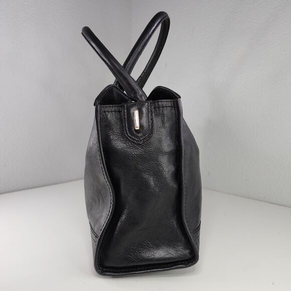 Cole Haan Black Leather Satchel Tote Purse Gold Hardware Double Handles Bag - Picture 3 of 10